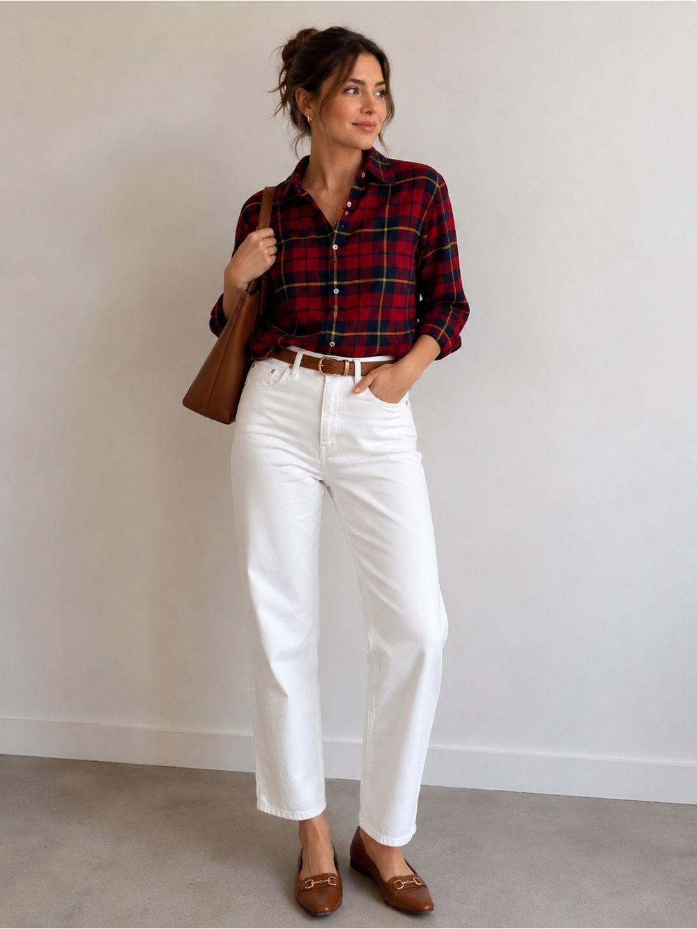 Ralph Lauren Plaid Button Up Shirt Red Tartan Cotton Preppy Top